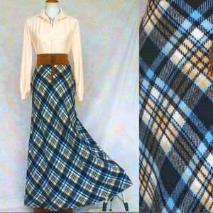 New! True Vintage🌼70s Plaid Blue & Peach Maxi Skirt